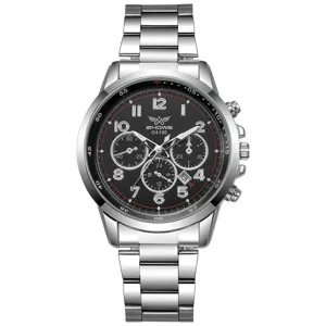 Men quartz watch stylish business stainless steel strap silver multi functional calendar watch