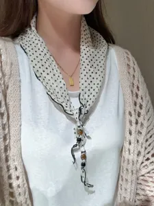 Korean style polka dot triangle scarf with beaded tassel chic summer fashion neckerchief