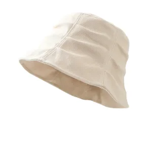 Korean retro corduroy bucket hat for women, autumn winter versatile pleated sun hat, stylish design