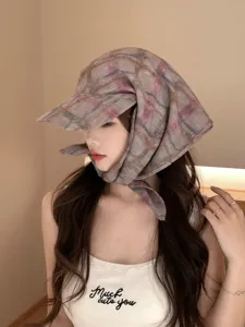 Gorra de béisbol de pañuelo a cuadros retro para mujer, sombrero con visera para el sol elegante.