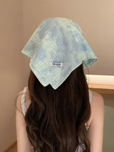 Pañuelo sombrero a cuadros retro para mujeres, lindo streetwear azul verde bandana parasol.