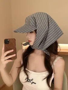 Gorra de pañuelo con protección solar de rayas grises, gorra de béisbol streetwear para mujer.