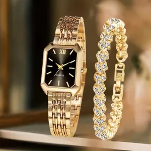 Set gioielli donna con elegante orologio al quarzo e bracciale in strass brillante.