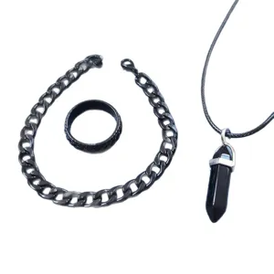 Gothic black bullet necklace bracelet ring jewelry set for men and women punk style fashion accessories