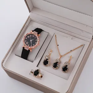 Set di gioielli con orologio da polso al quarzo da donna con collana orecchini anello in scatola