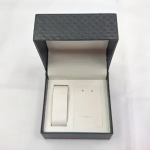 Black diamond pattern watch and jewelry gift box with dual slots for watch and earrings.