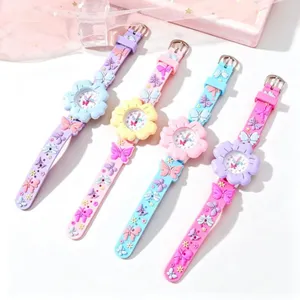 Children's cute flower dial silicone watch with colorful butterfly strap set for kids