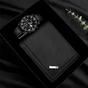 Minimalistisches Business Quarz Uhr Herren PU Lederarmband Geldbörse Geschenkset Geschenkbox Herren Uhren Zubehör Mode Armbanduhr