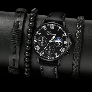 Herren schwarze Quarz Uhr Armband Set Business minimalistische Armbanduhr Geschenk