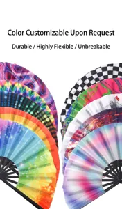 Verschillende patronen van 10-inch Kung Fu handwaaiers met duurzame plastic ribben.