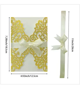 Detail view showing 18.5x12.5cm size for the gold laser cut wedding invitation card.