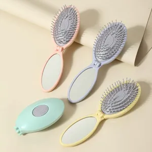 Tragbare Faltbare Luftkissen Haarkamm Mit Spiegel Macaron Farbe Kopfhaut Massagekamm Für Reise Alltag Damen Haarwerkzeug