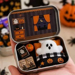 Juego de Regalo Creativo Halloween Little Boo de Hojalata Con Muñeco de Fantasma de Peluche Mini Calabaza y Libros Decorativos Fiesta