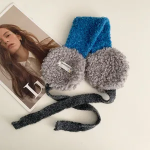 Plush lamb velvet earmuffs with straps winter warm windproof outdoor blue ear warmer