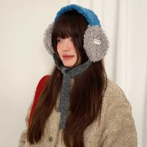 Women's Winter Warm Fleece Earmuffs Cute Plush Ear Warmer Outdoor Windproof Ear Covers Tied Strap Korean Style Cold Weather Accessories