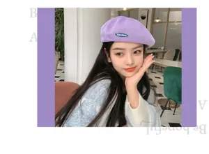 Boina de punto morado para mujer primavera verano, sombrero pintor retro transpirable coreano.