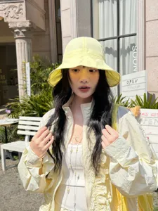Lightweight breathable sun protection bucket hat for women, Korean style summer UV blocking cap.
