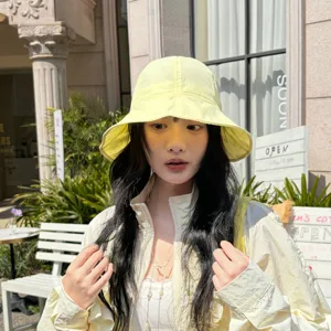 Lightweight breathable sun protection bucket hat for women summer Korean style casual solid color