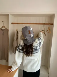 Cute cat balaclava knit hat winter warm fleece beanie for women fashion stylish headwear