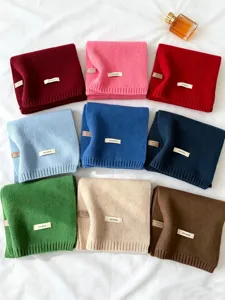 Solid color knitted wool scarf winter warm thick soft women neck warmer cozy fashion apparel