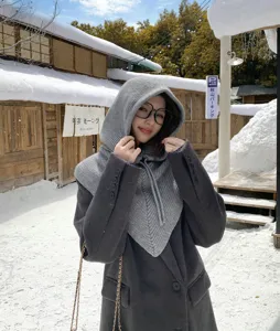Cagoule tricotée unie pour femme, écharpe à capuche intégrée, coupe-vent chaud d'hiver protection.