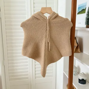 Poncho cagoule tricoté couleur unie hiver chaud et coupe-vent cape écharpe pour femme.