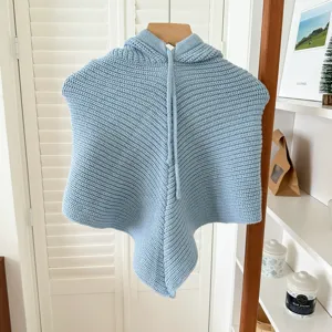 Cagoule tricotée bleu clair écharpe à capuche chaud hiver coupe-vent thermique pull chapeau femme