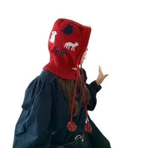 Cute cat knit balaclava winter warm fleece hat stylish women pullover hooded cap main view
