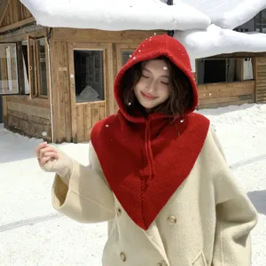 Cagoule tricotée unie cache-cou d'hiver chaud coupe-vent capuche femme vetement de neige.