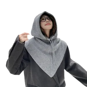 Cagoule en tricot couleur unie écharpe capuche hiver chaud bonnet avec cordon vue principale