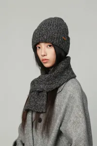 Cozy knit beanie scarf set winter grey marled wool warm hat stylish winter accessory