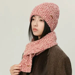 Women Winter Warm Knitted Hat And Scarf Combo Heather Yarn Beanie Long Scarf Fashion Cold Weather Thermal Outfit