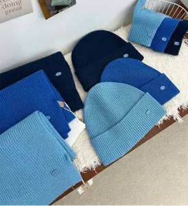 Solid color wool knit beanie and scarf set, cozy warm winter accessory for women.