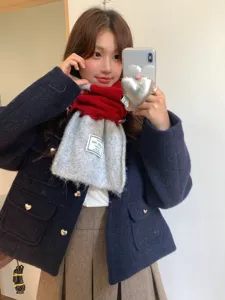 Koreanischer Stil Farbblock Wollschal für Damen, warmer Winter Strick Halswärmer Schick