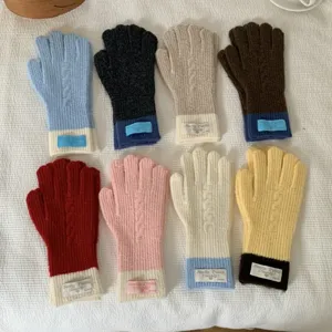 Colorful knitted touchscreen gloves for women, warm winter gloves with stylish cuffs