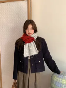 Koreanischer Stil Farbblock Wolle Strickschal Damen, warmer Winter gemütlicher Halswärmer