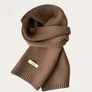 Winter solid color knitted scarf, 100% pure wool warm neckerchief for women, cozy and stylish.