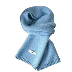 Light blue knitted wool scarf, 100% wool winter warm cozy neck wrap for stylish women