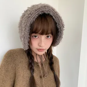 Koreanische Winter flauschige gebundene Ohrenschuetzer dicke warme Strickmuetze Damen neu