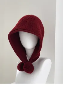 Knitted wool balaclava hat with pom poms for women autumn winter warm earflap beanie