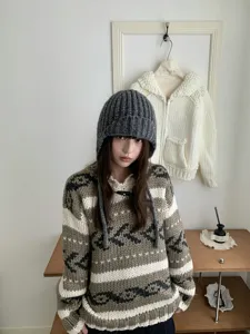 Korean style chunky knit balaclava hat women warm ear protection winter beanie cozy fashionable