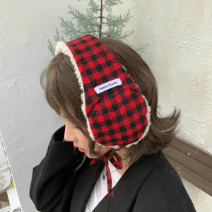 Thickened Warm Plush Plaid Earmuffs Women Winter Korean Style Casual Soft Furry Ear Warmers Fluffy Earmuffs Fashion Accessories