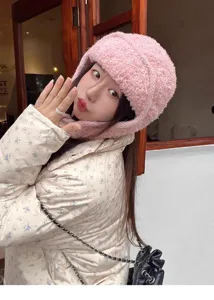 Rosa Plüsch Trapper Mütze für Damen, süße dicke gefütterte Winter Strick Ushanka Mütze.