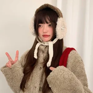 Winter plush earmuffs with cozy strap design, soft lamb fleece warm ear warmer for women.