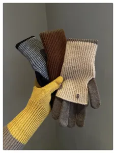 Femmes hiver blocs de couleur tricot laine gants mitaines convertibles chauds tactiles.