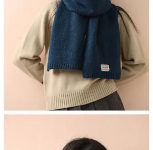 Estilo coreano bufanda de punto detalle invierno, bufanda de cuello cálida lisa mujer.