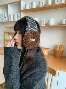 Winter warm knit earmuffs with fluffy plush and cute ties for women outdoor cycling wear
