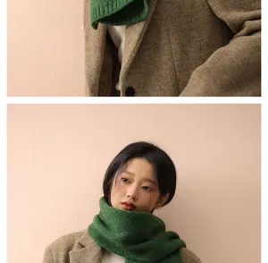 Bufanda de punto de color sólido de invierno estilo coreano para mujer, cuello cálido.