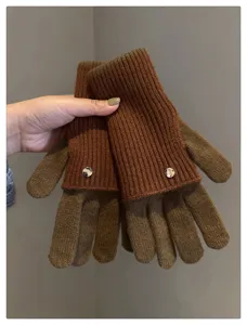 Gants convertibles en tricot pour femmes élégants Maillard blocs de couleur chauds thermiques