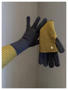 Gants convertibles en laine tricotée color-block pour femmes mitaines d'hiver tactiles chaudes
